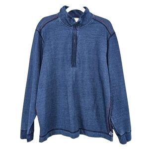 Tommy Bahama Mens Fliprider Quarter Zip Pullover Medium Blue Coastal Distressed
